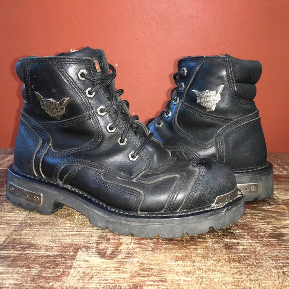 Harley Davidson Stealth Riding Boot Womens 9.5 Black Leather Biker Rocker 81641 - Picture 4 of 13